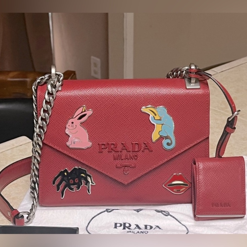 RARE✨Prada Red Monochrome Embellished small shoulder bag✨
